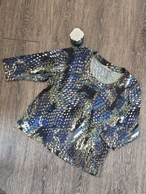 TanJay Blue, Olive & Black Abstract Print Top